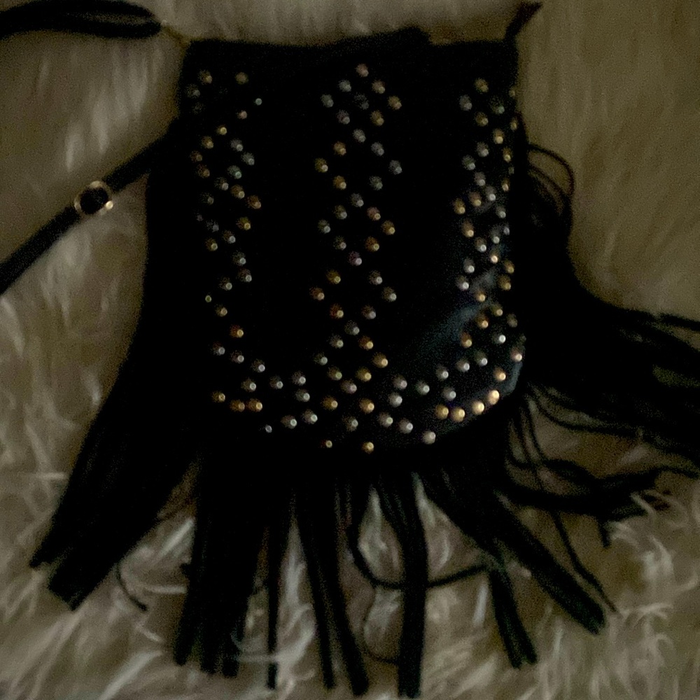 Black leather bag,with gold studs